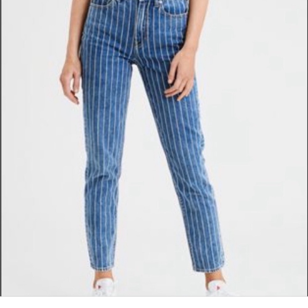 American Eagle Striped Denim Jeans Mom Trendy Casual Chic Womens 00
